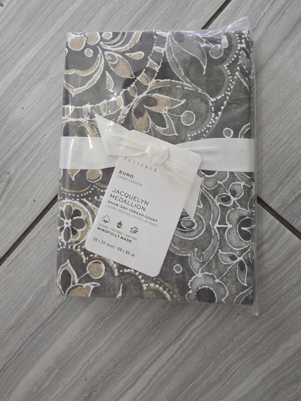 Pottery Barn Gray and Tan Jacquelyn Medallion Euro Sham